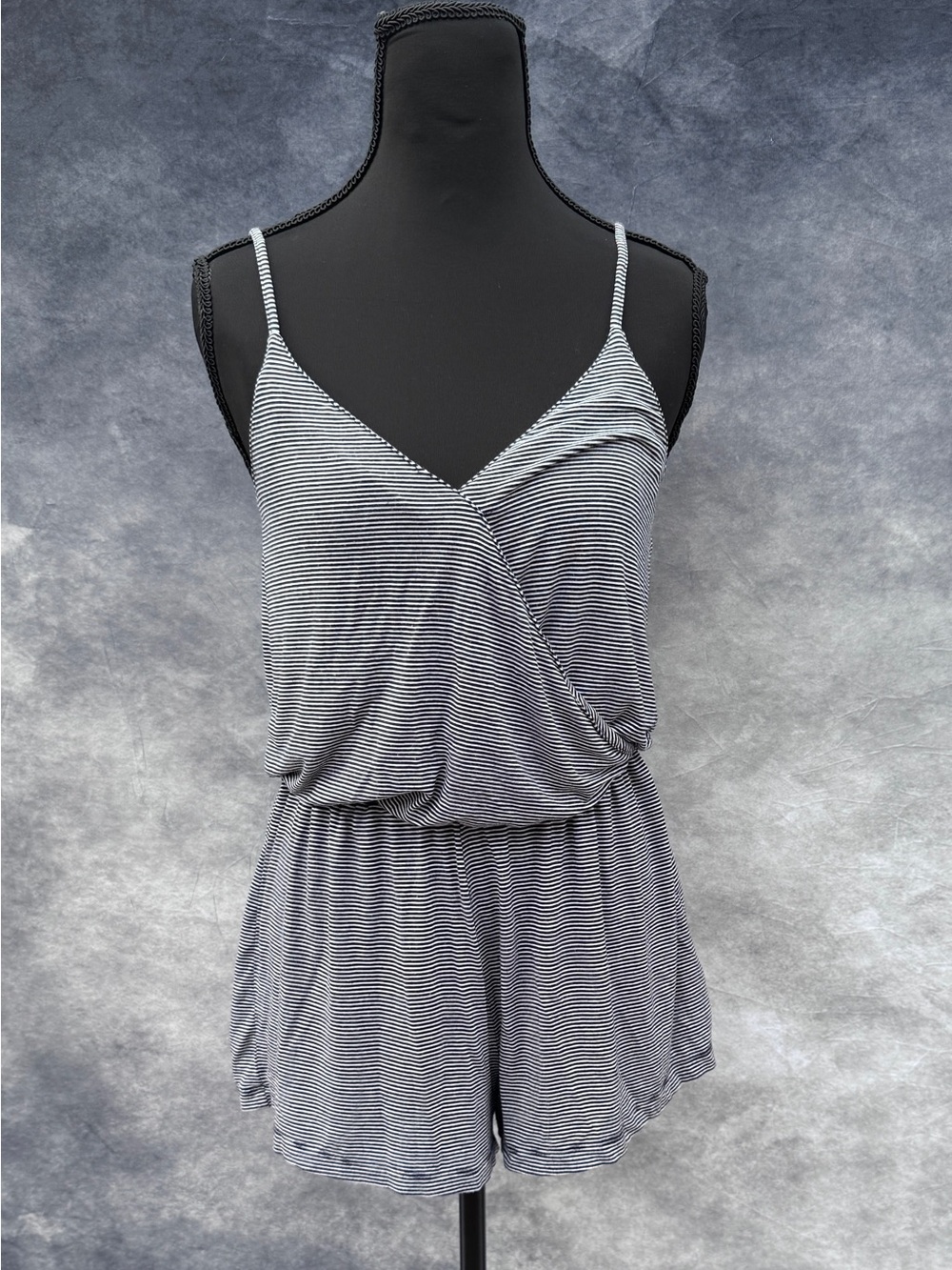 American Eagle Outfitters Black & White Striped Spaghetti-Strap Romper